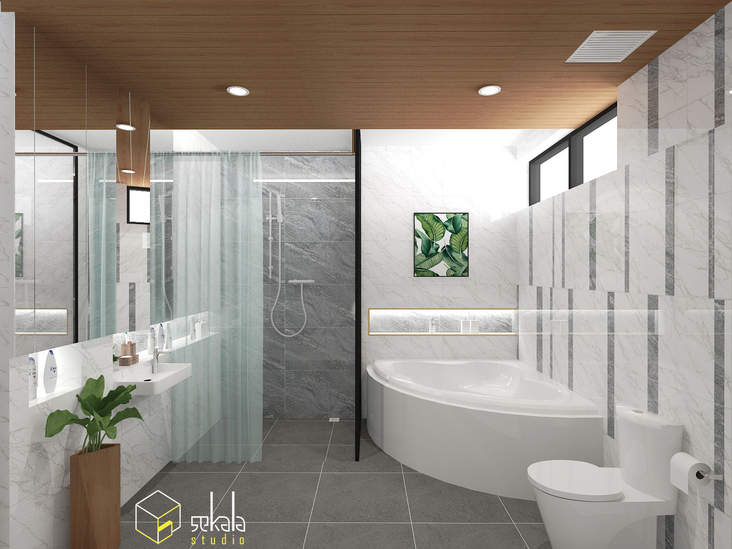 Mr. Adrian's Bathroom, SEKALA Studio SEKALA Studio Tropical style bathroom Granite