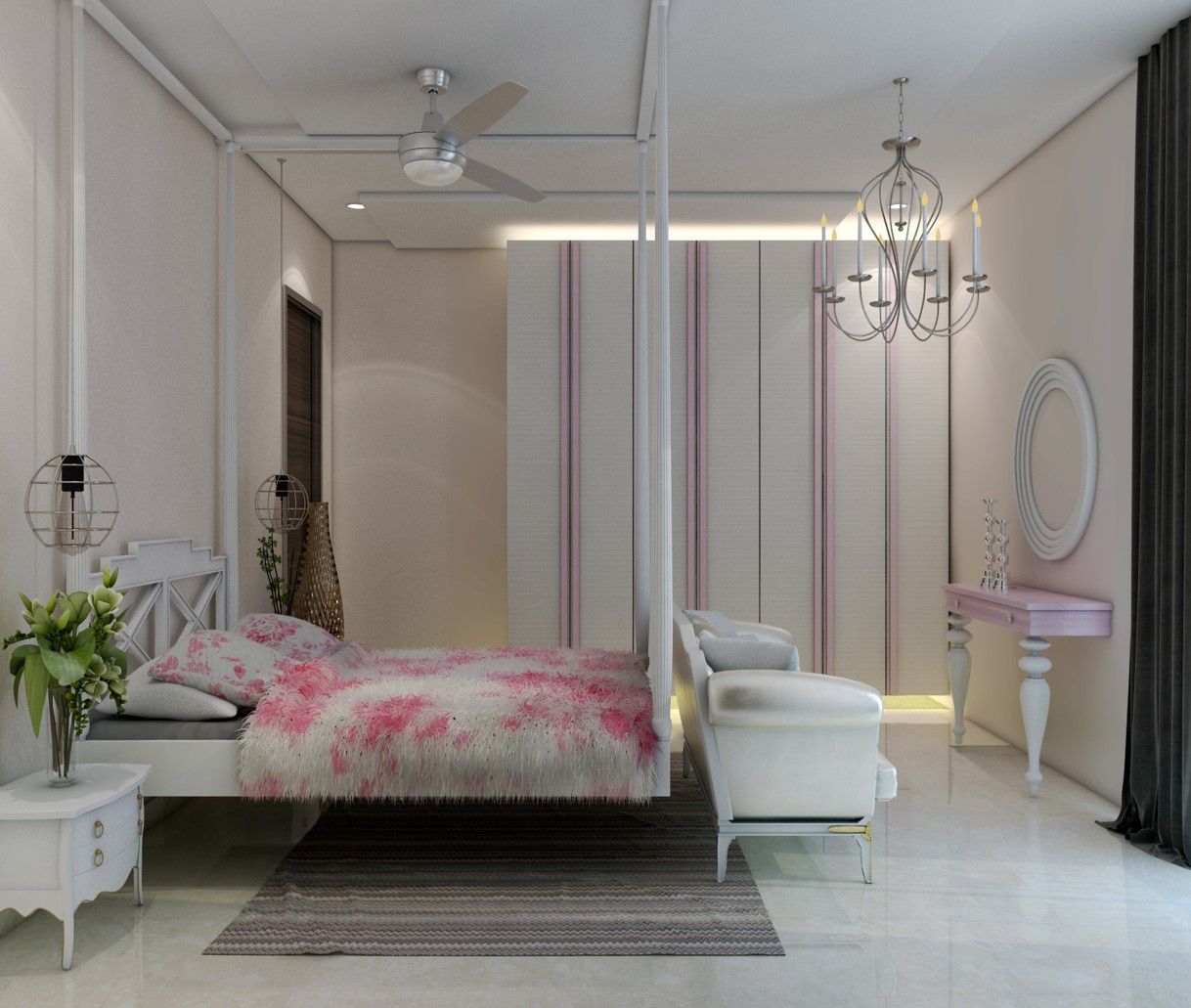 Girls bedroom in white and pink Rhythm And Emphasis Design Studio
