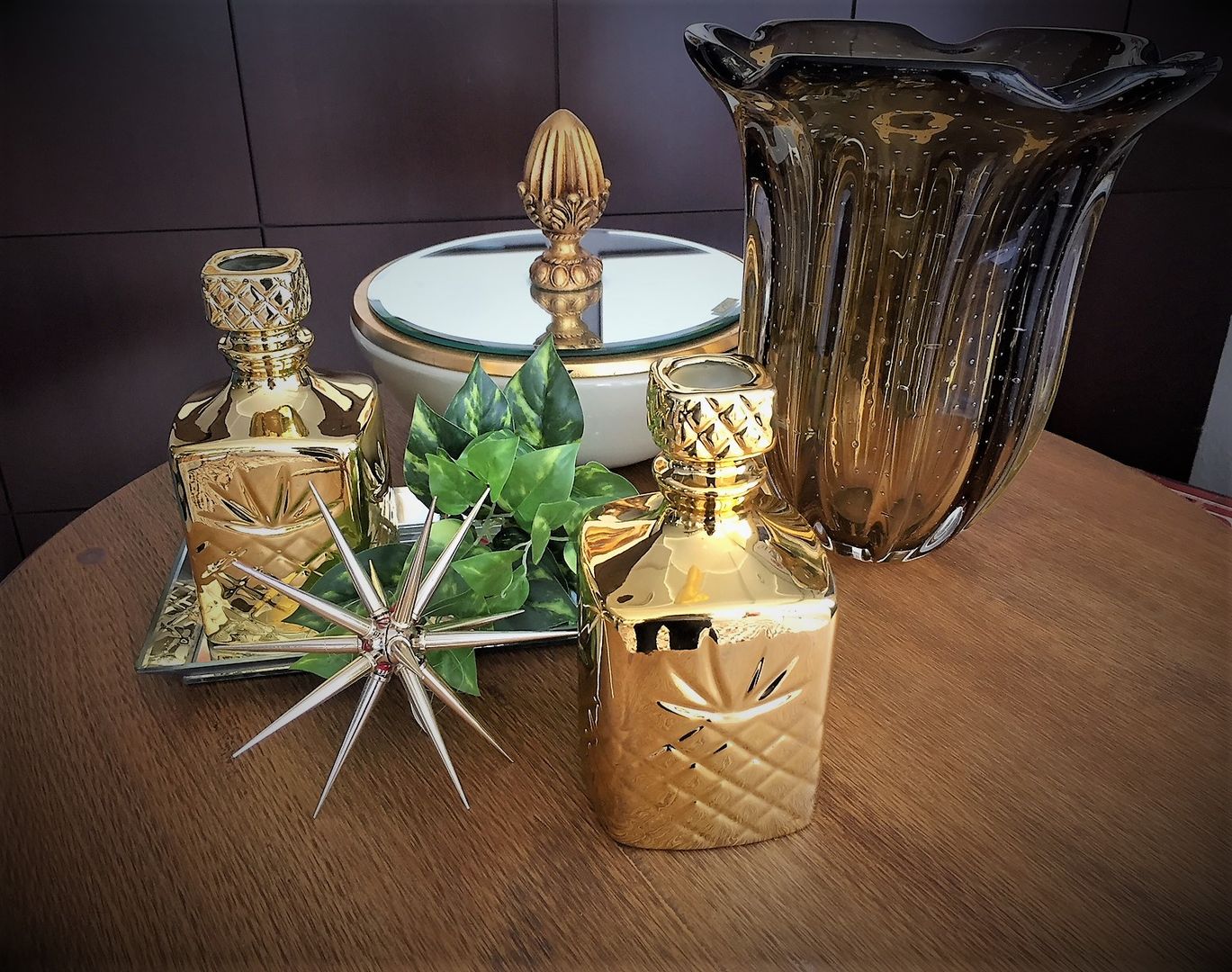 Peças de Decoração Douradas Sgabello Interiores Adegas modernas Vidro Garrafas,Vasos,Dourado,Centro de mesa,Adega
