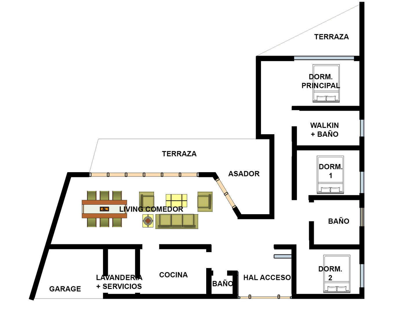 Proyecto Casa (Tipo L) 150m2, Constructora Rukalihuen Constructora Rukalihuen Chalés e casas de madeira Madeira Efeito de madeira