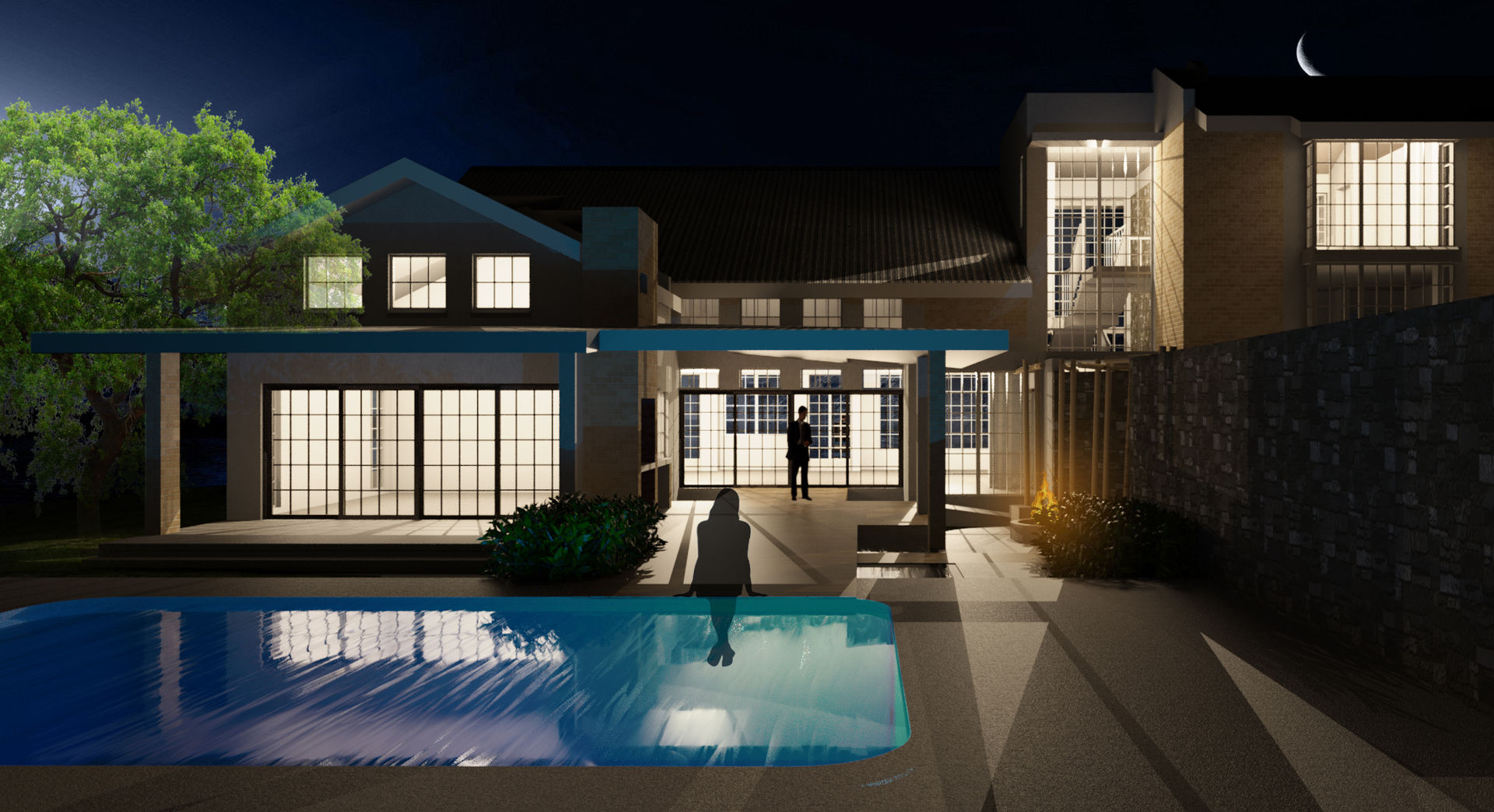 Night render from pool Render Nuclei Lifestyle Design Garden Pool