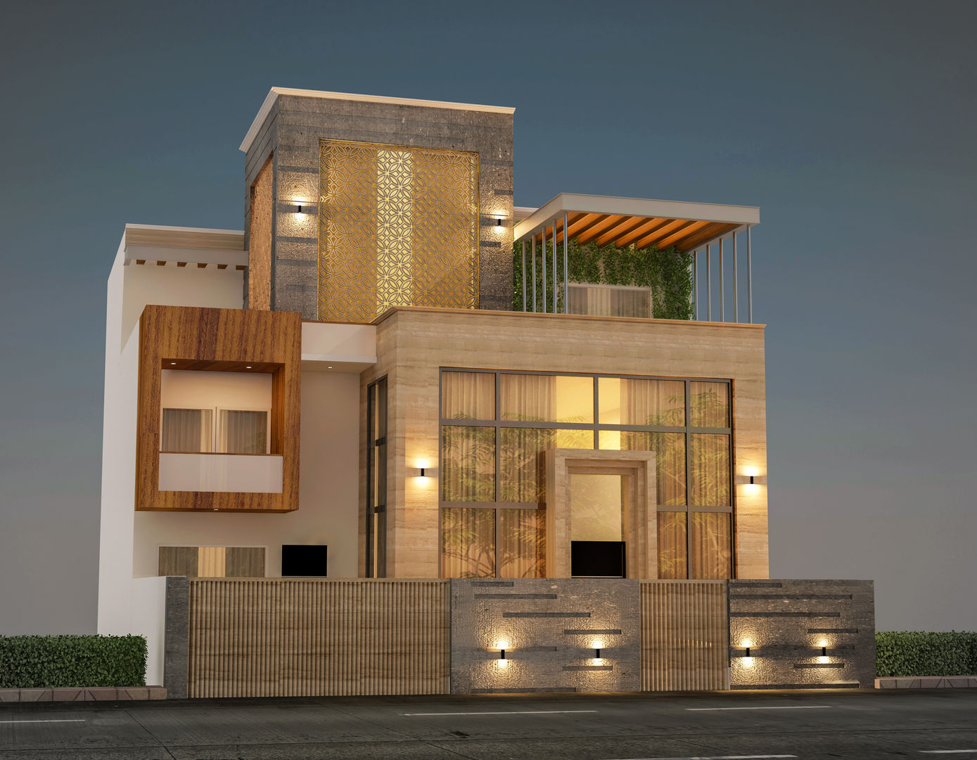 elevation of villa, 4500 sq. ft plot area. Gurgaon Form & Function Villas پتھر
