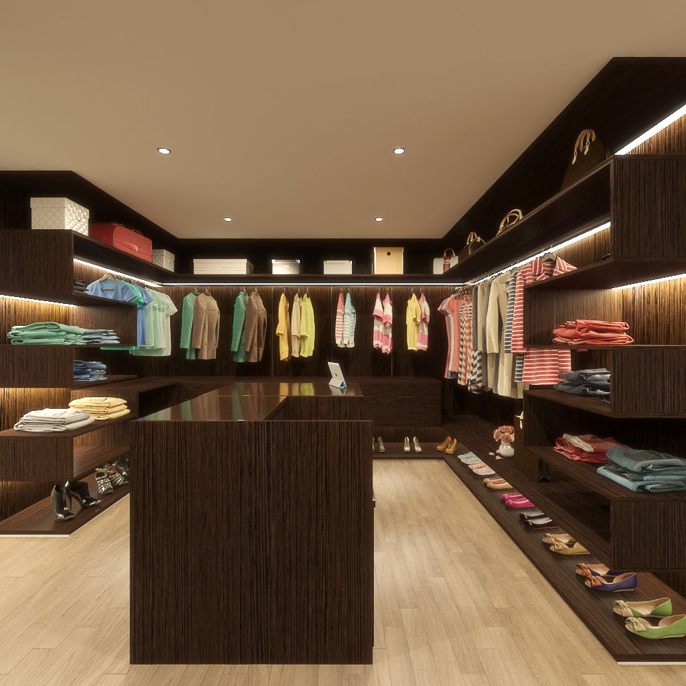 WALK-IN CLOSET Linken Designs Modern style bedroom Wood Wood effect walk-in closet,LED Lighting,custom-made shelves