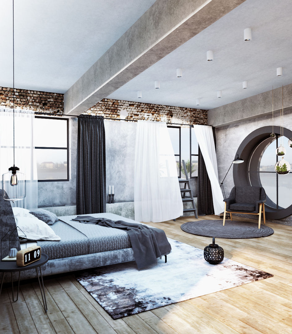 Спальня в стиле Лофт, STONE design STONE design غرفة نوم الخرسانة