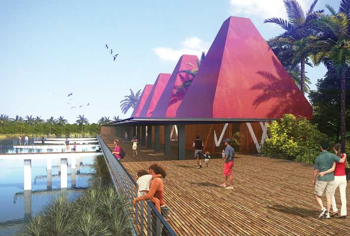 Muelle / Cocodrilario, Taller Arquitectura Objetiva Taller Arquitectura Objetiva Tropical style balcony, veranda & terrace Bamboo Green