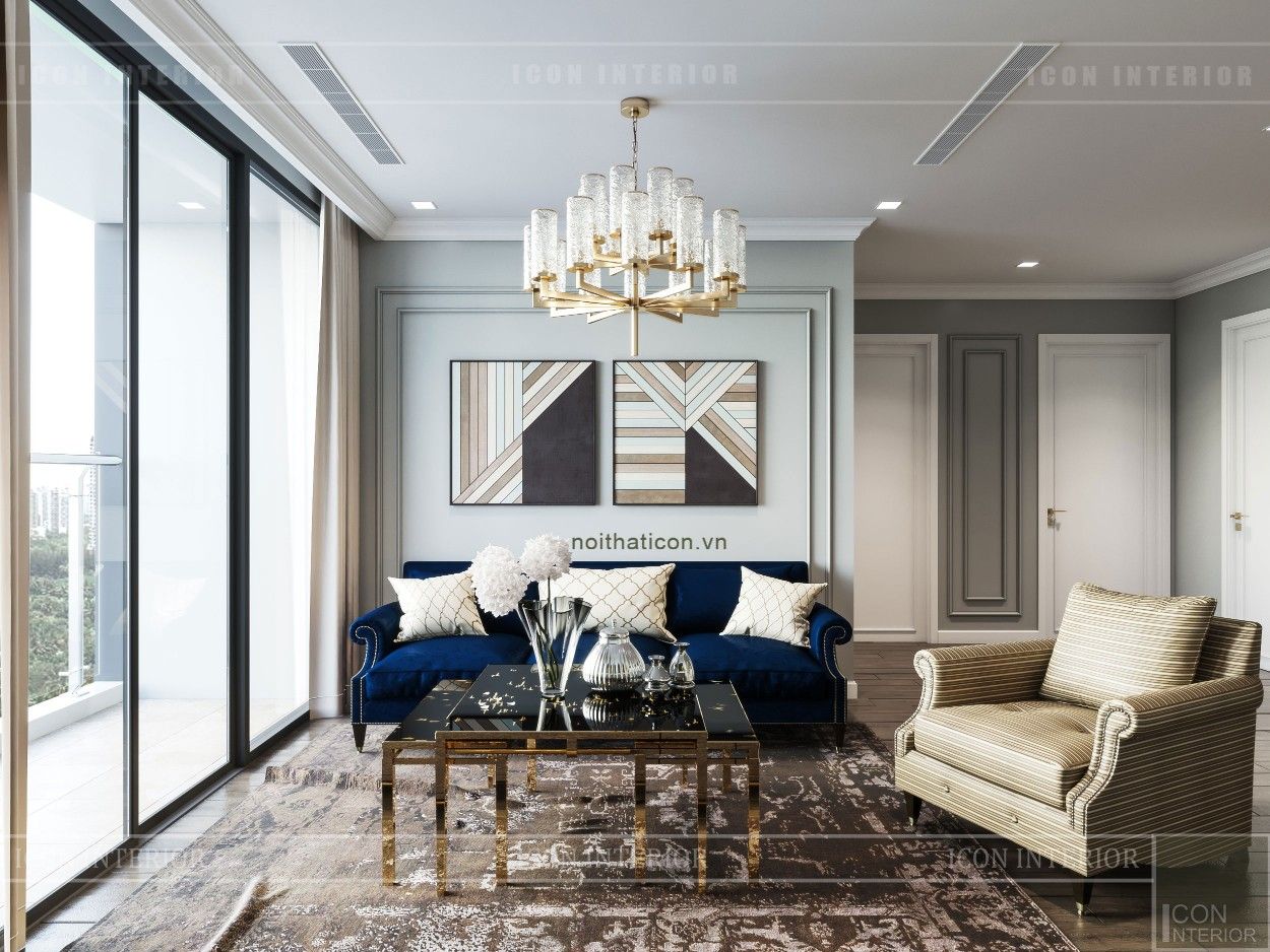 Thiết kế nội thất Tân Cổ Điển cao cấp Luxury 6 Vinhomes Golden River, ICON INTERIOR ICON INTERIOR Phòng khách phong cách kinh điển