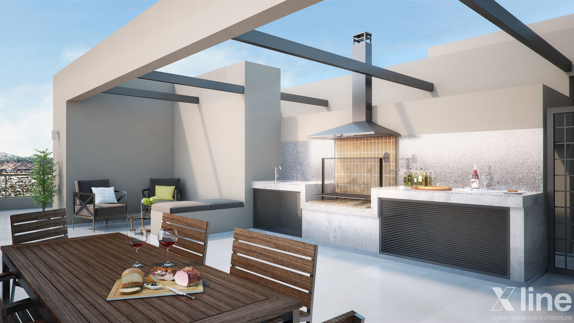 Las Acacias by Xline 3D, Xline 3D Digital Interactive Architecture Xline 3D Digital Interactive Architecture Moderner Balkon, Veranda & Terrasse