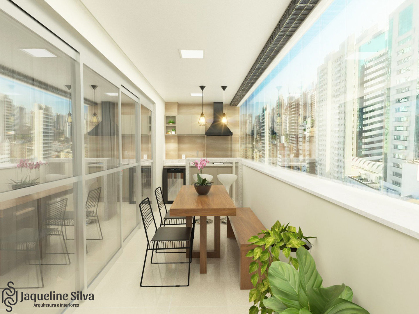 Apartamento JL, JAQUELINE SILVA ARQUITETURA E INTERIORES JAQUELINE SILVA ARQUITETURA E INTERIORES Balcones y terrazas de estilo moderno Mobiliario