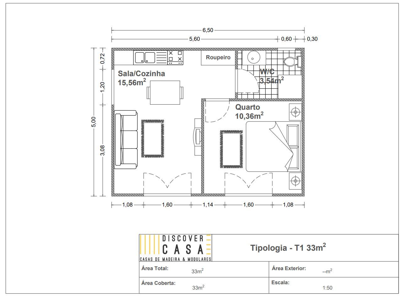 Modelo | T1 33m², Discovercasa | Casas de Madeira & Modulares Discovercasa | Casas de Madeira & Modulares