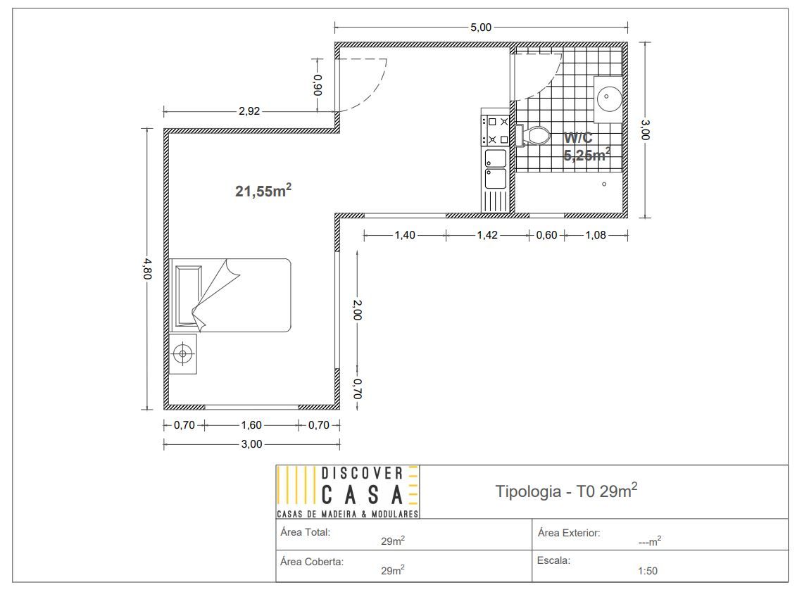 Modelo | T0 29m², Discovercasa | Casas de Madeira & Modulares Discovercasa | Casas de Madeira & Modulares Dom prefabrykowany Drewno O efekcie drewna