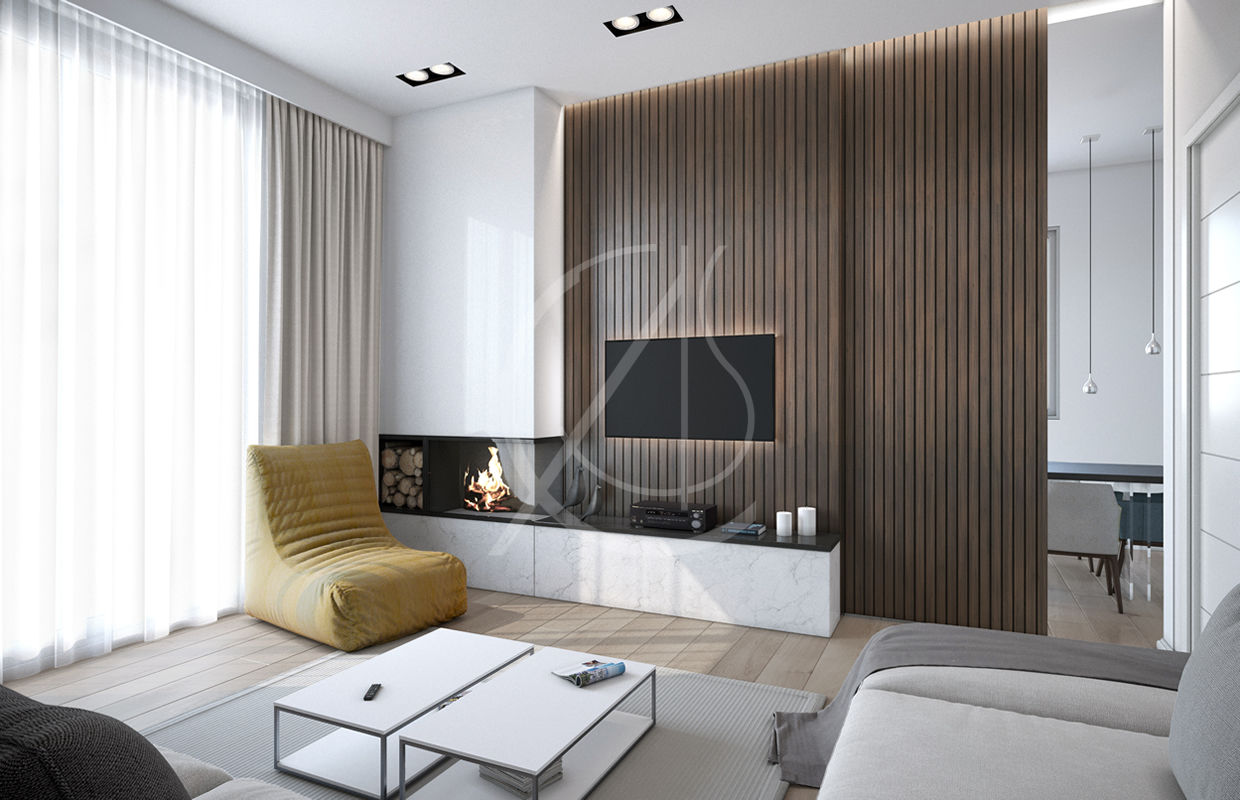 homify Modern living room living room,ultra-modern,apartment interior,ultra-modern flat,minimal,wall unit,white,gray,bean bag,neutral tone