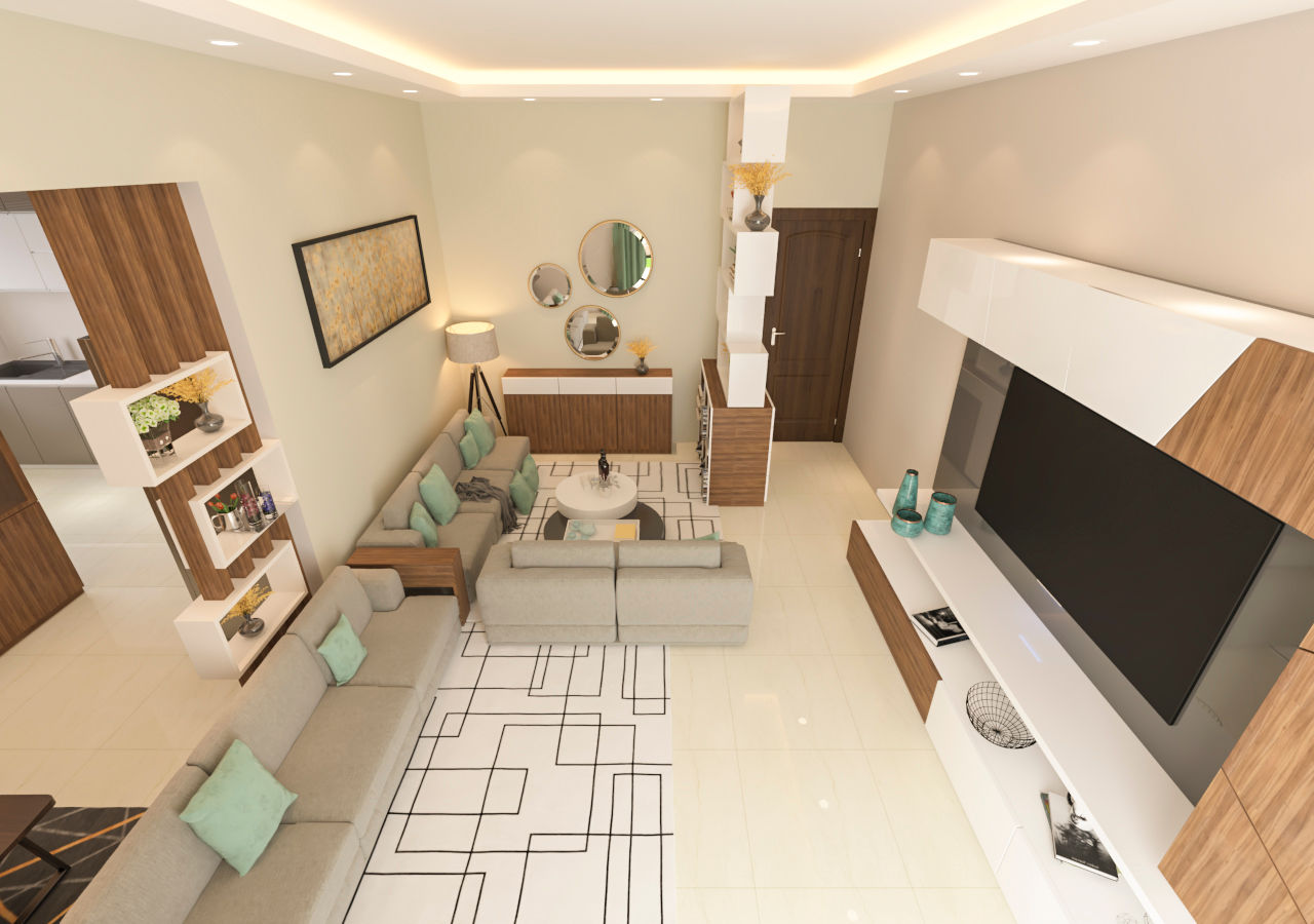 ANUJ SHARMA 3BHK, Samanta’s Studio Samanta’s Studio Nowoczesny salon Sklejka