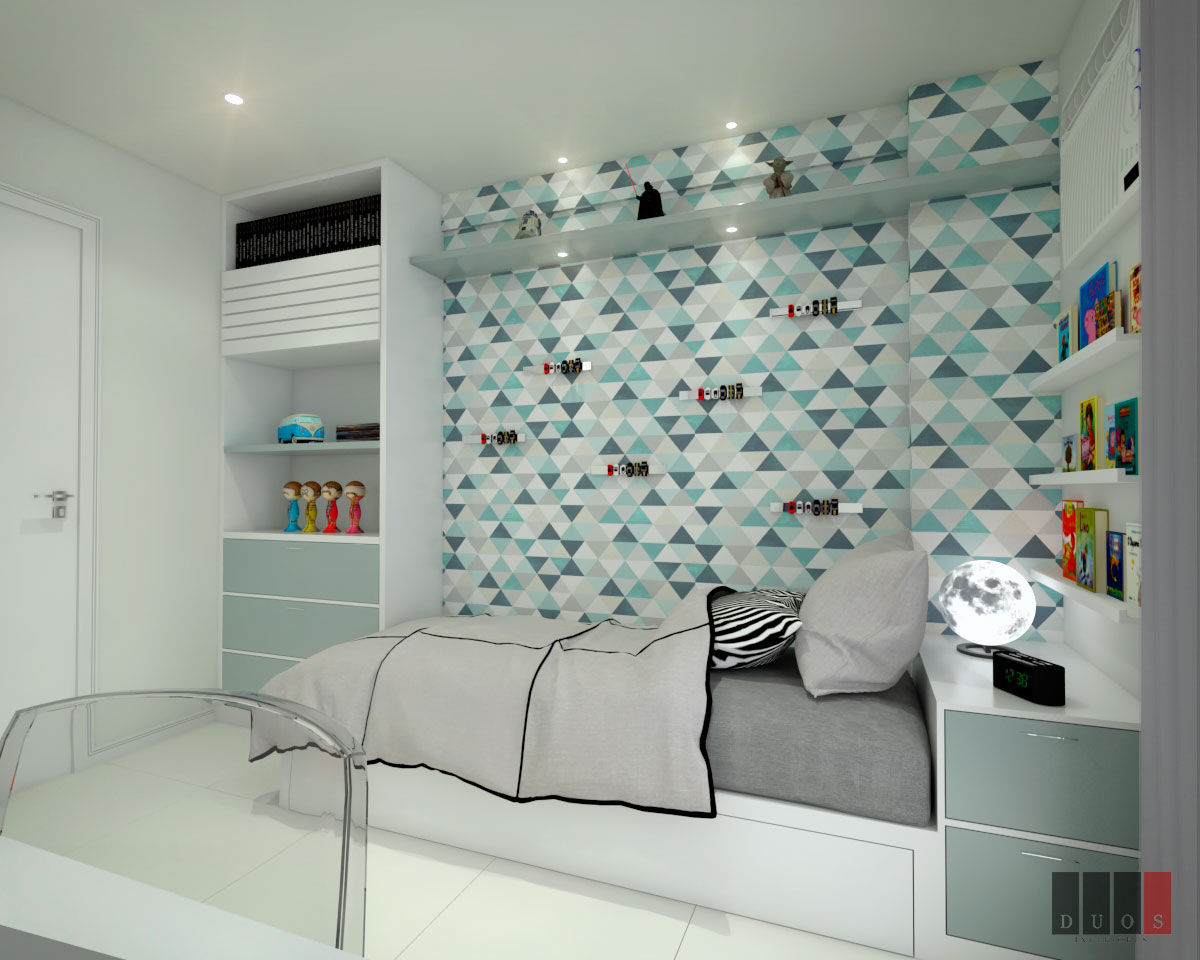 Quarto filho DuoS Interiores Quarto infantil moderno Propriedade,Mobília,Estante,Prateleiras,Sofá,Design de interiores,Cinza,Conforto,parede,Pisos