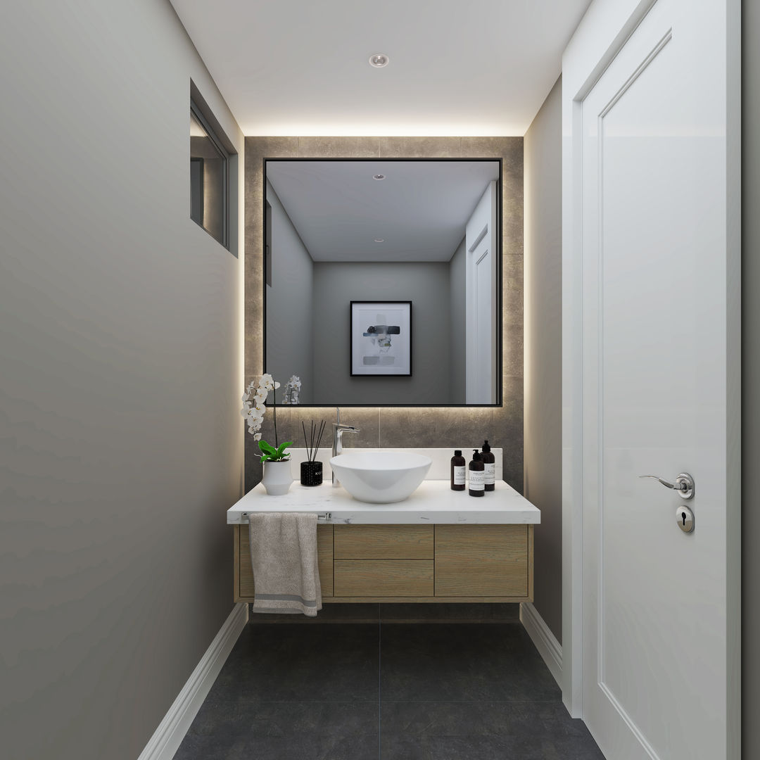 Misafir WC homify Modern Banyo Ahşap Ahşap rengi banyo lavabosu