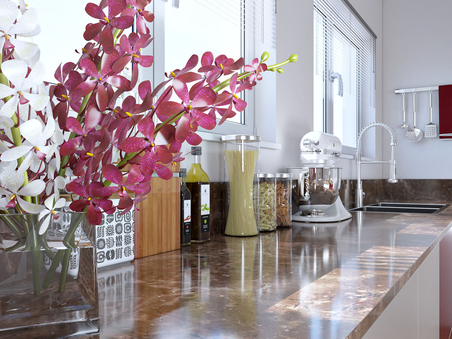 Burgundy Gloss Kitchen, Linken Designs Linken Designs Cozinhas embutidas Madeira Acabamento em madeira