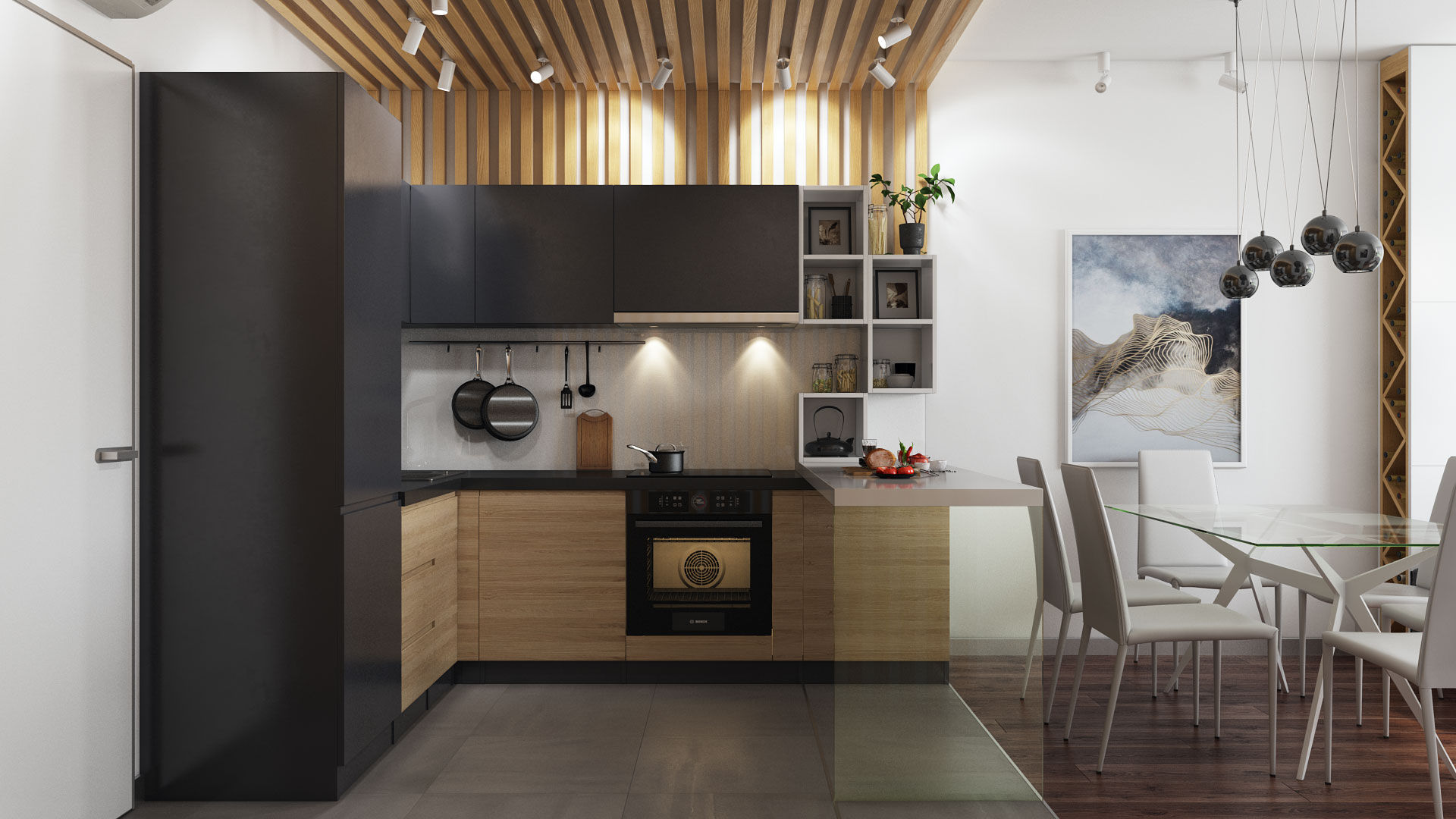 Квартира холостяка, GraniStudio GraniStudio ミニマルデザインの キッチン