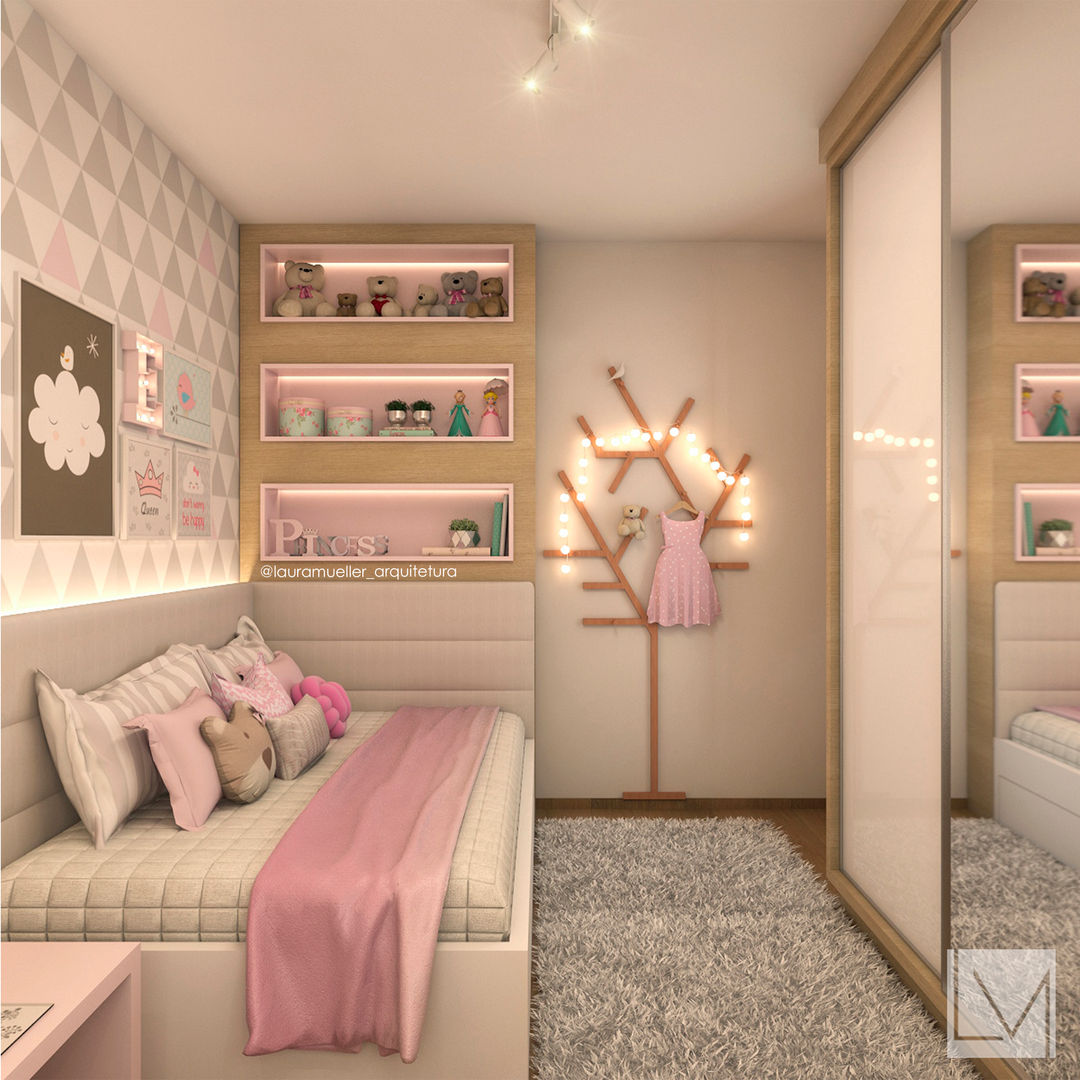 Quarto de menina 3 anos de idade, Laura Mueller Arquitetura + Interiores Laura Mueller Arquitetura + Interiores Kamar tidur anak perempuan MDF