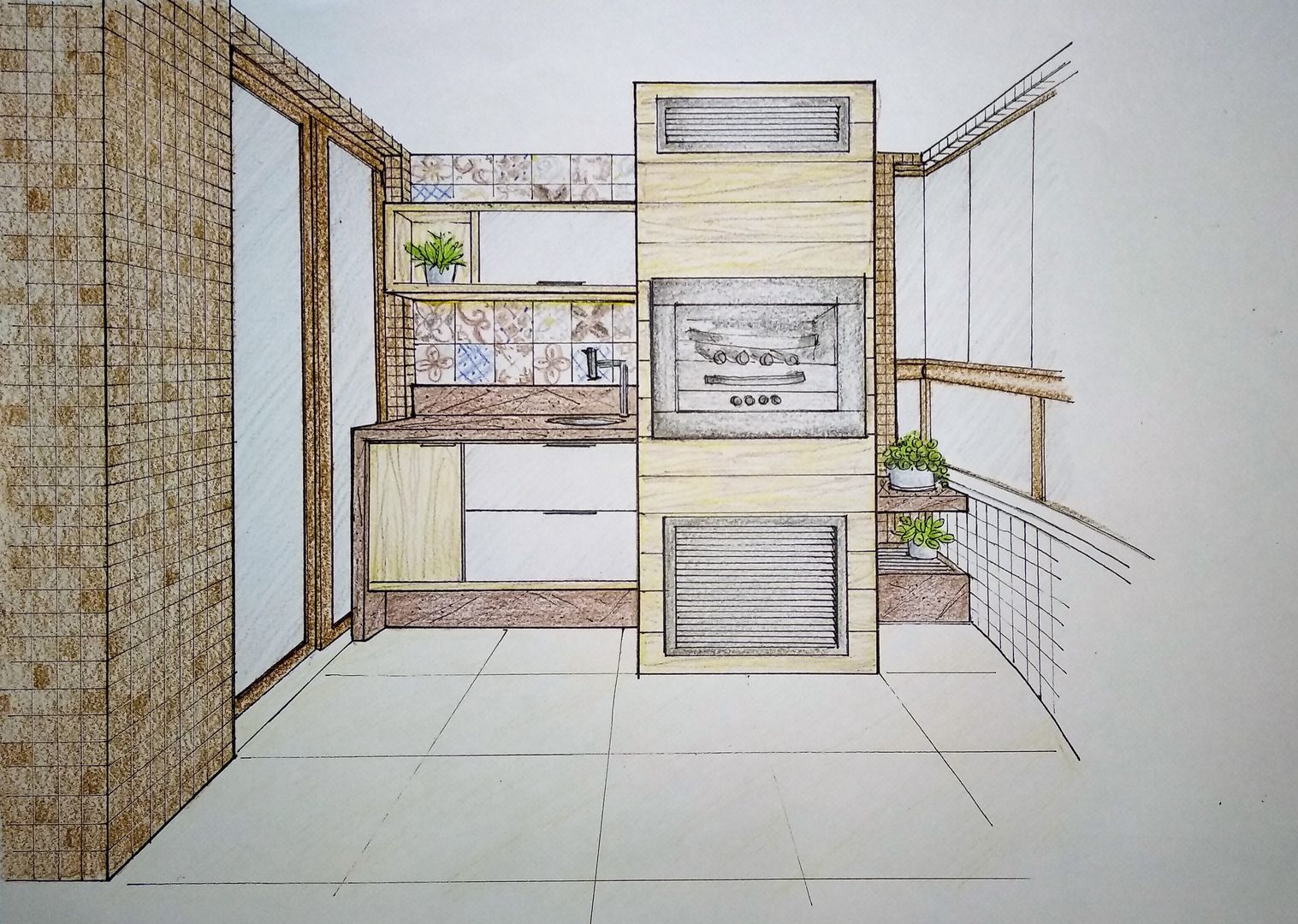 Estudo de projeto para varanda gourmet Bernal Projetos - Arquitetos em Salvador Varandas, marquises e terraços ecléticos