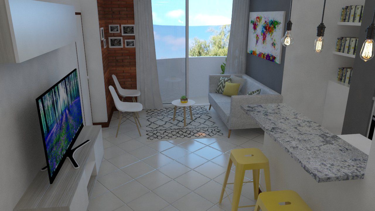 Apartamento pequeño, Naromi Design Naromi Design Ruang Keluarga Gaya Industrial Besi/Baja