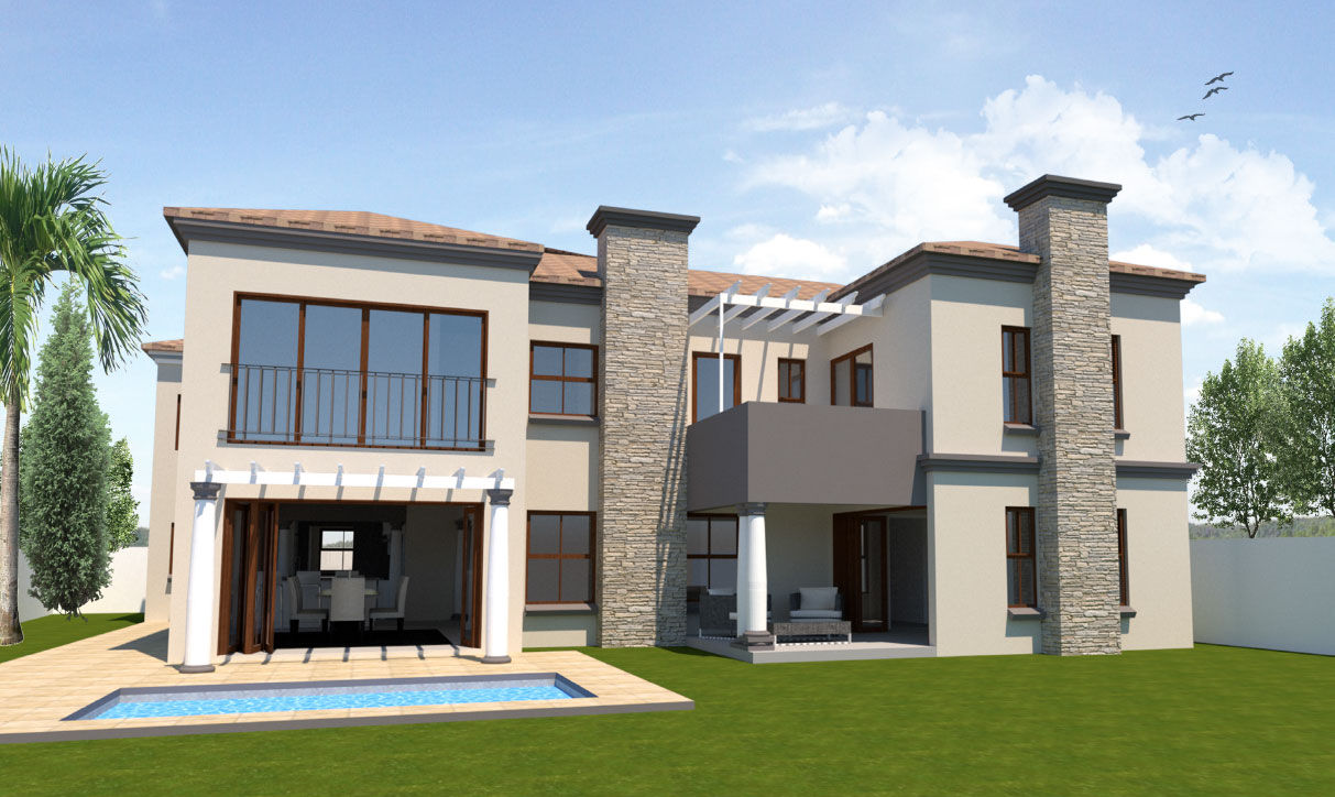 North Elevation A4AC Architects Single family home Stone Pool,Balcony,View