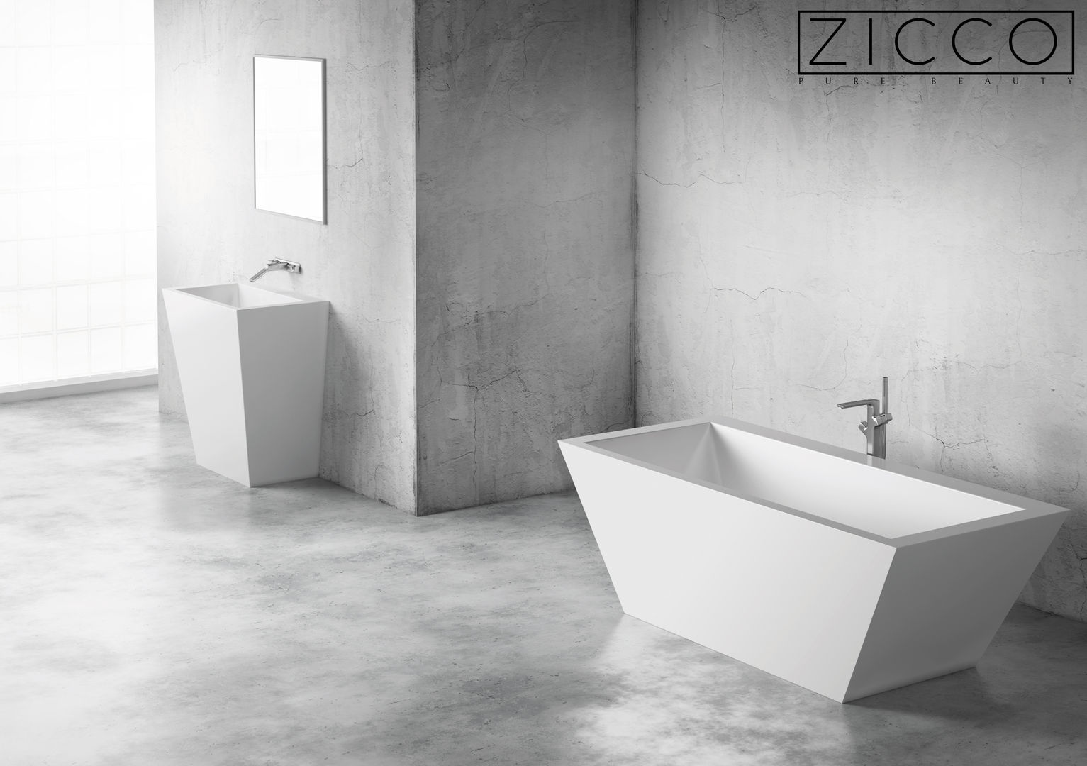 Markantes Design für Badezimmer aus Mineralguss - Elbrus von Zicco, ZICCO GmbH - Waschbecken und Badewannen in Blankenfelde-Mahlow ZICCO GmbH - Waschbecken und Badewannen in Blankenfelde-Mahlow Minimalistische Badezimmer Marmor Badewanne,Waschbecken