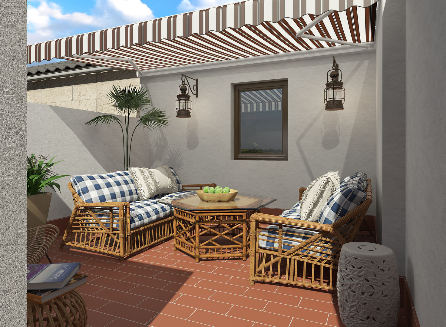 Terraza mediterránea , Glancing EYE - Modelado y diseño 3D Glancing EYE - Modelado y diseño 3D 지중해스타일 발코니, 베란다 & 테라스