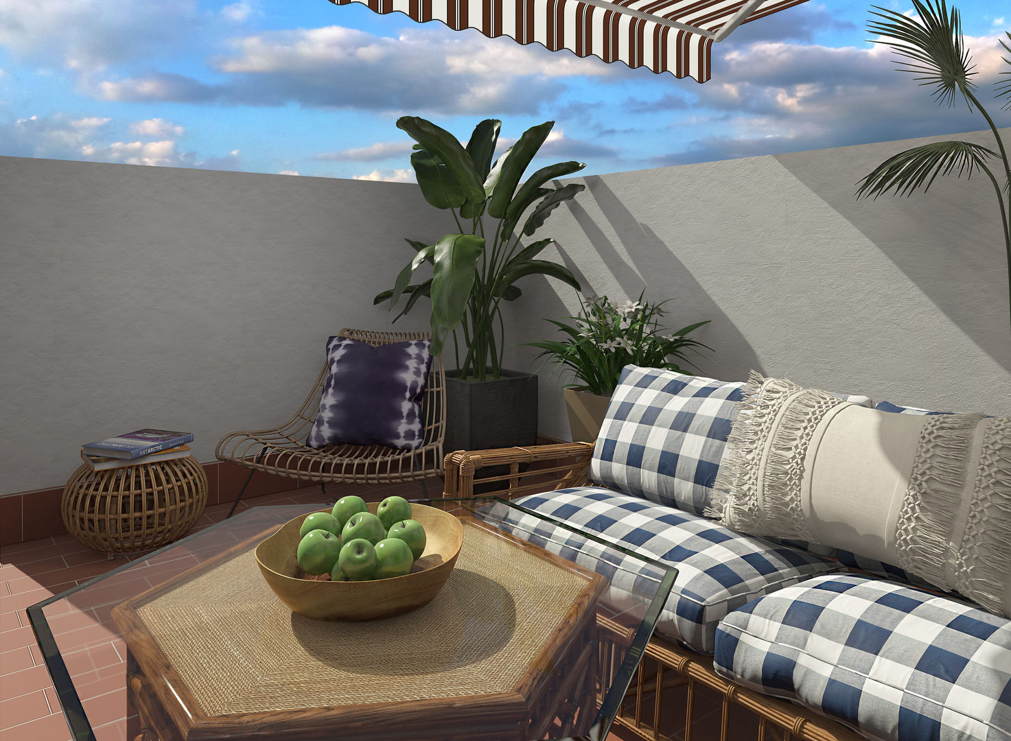 Terraza mediterránea , Glancing EYE - Modelado y diseño 3D Glancing EYE - Modelado y diseño 3D Mediterranean style balcony, veranda & terrace