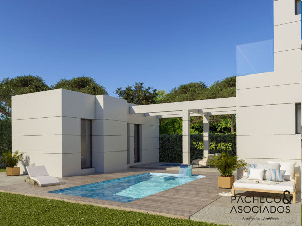 Villa en La Manga Club - Parte trasera y exteriores Pacheco & Asociados Casas unifamilares villas en españa,construcción,diseño de villas,zonas exteriores,piscinas,jacuzzi