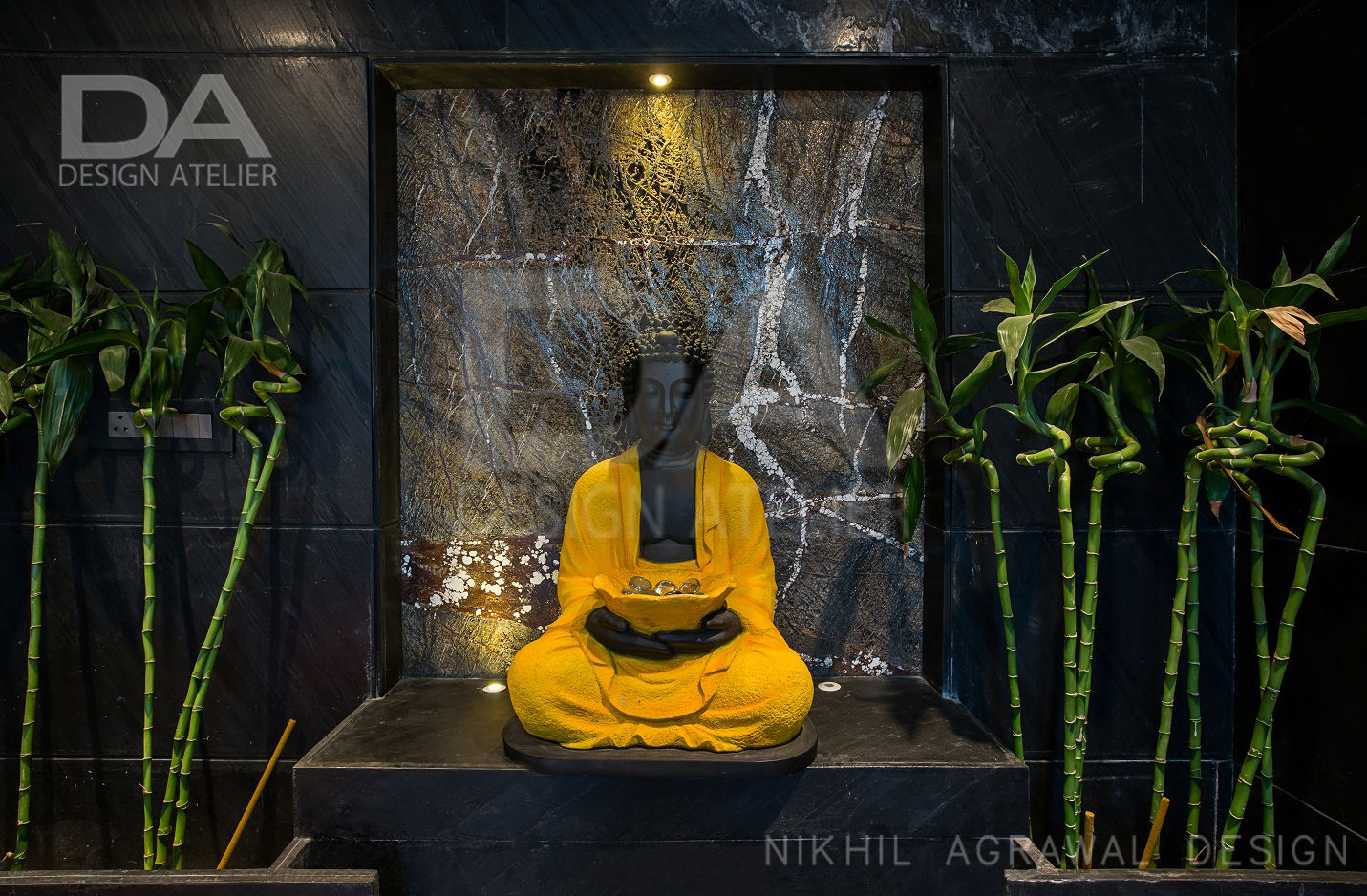 Buddha statue welcoming the guests in party lounge Design Atelier Modern bathroom Plant,Houseplant,Grass,Line,Meditation,Wall,Art,Lawn ornament,Font,Flooring