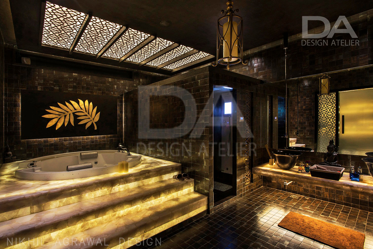 Back lit onyx(stone) stairs to luxury Jacuzzi Design Atelier Modern Bathroom