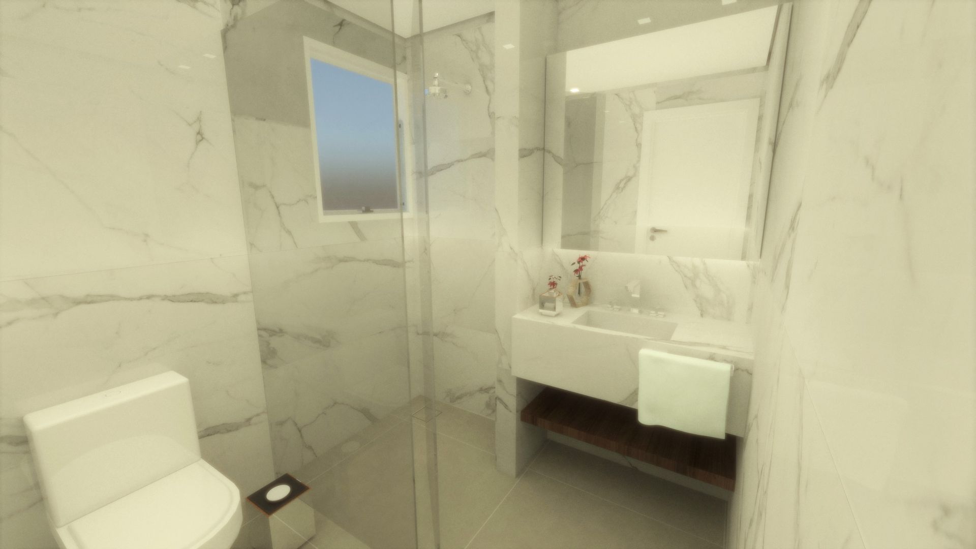 Banho Social homify Banheiros minimalistas banho,smallbathroom,banhodesign,banheirodecor,whitebath,carrara,allwhite