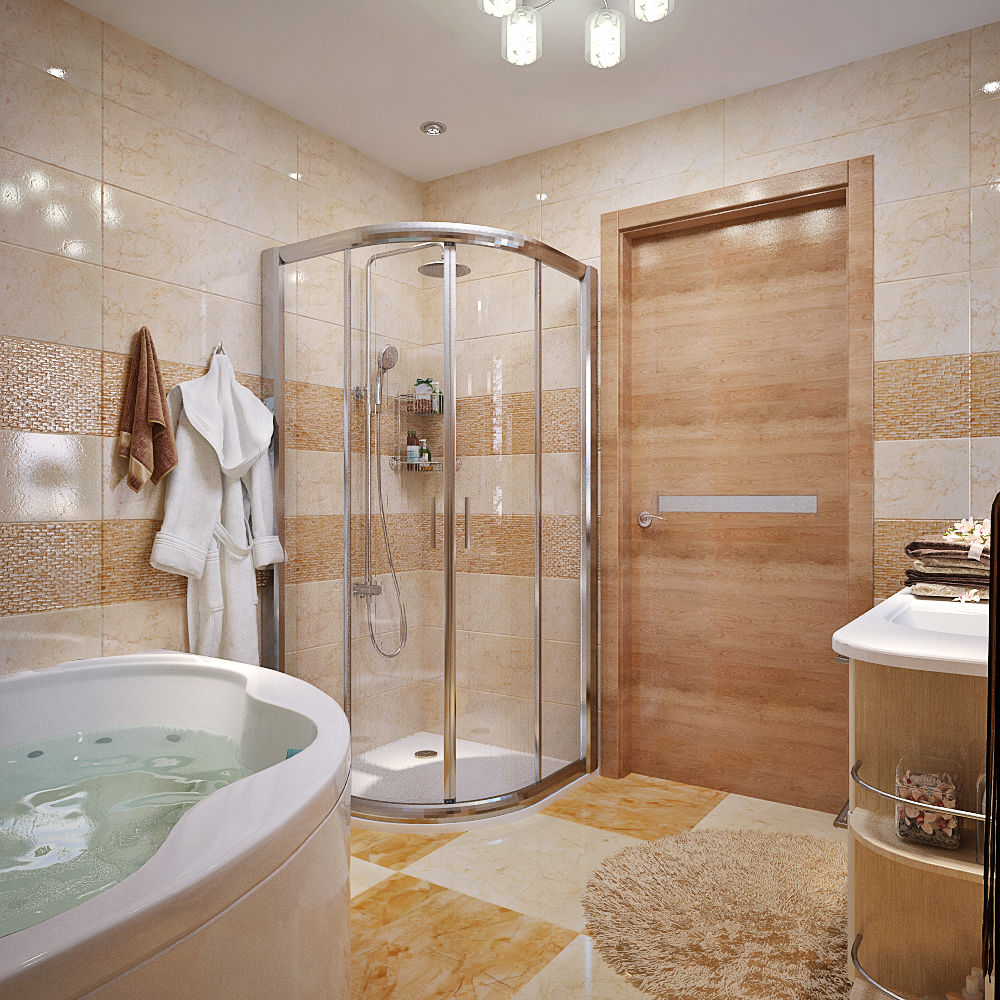 Ванная комната в бежевых тонах, студия Design3F студия Design3F حمام