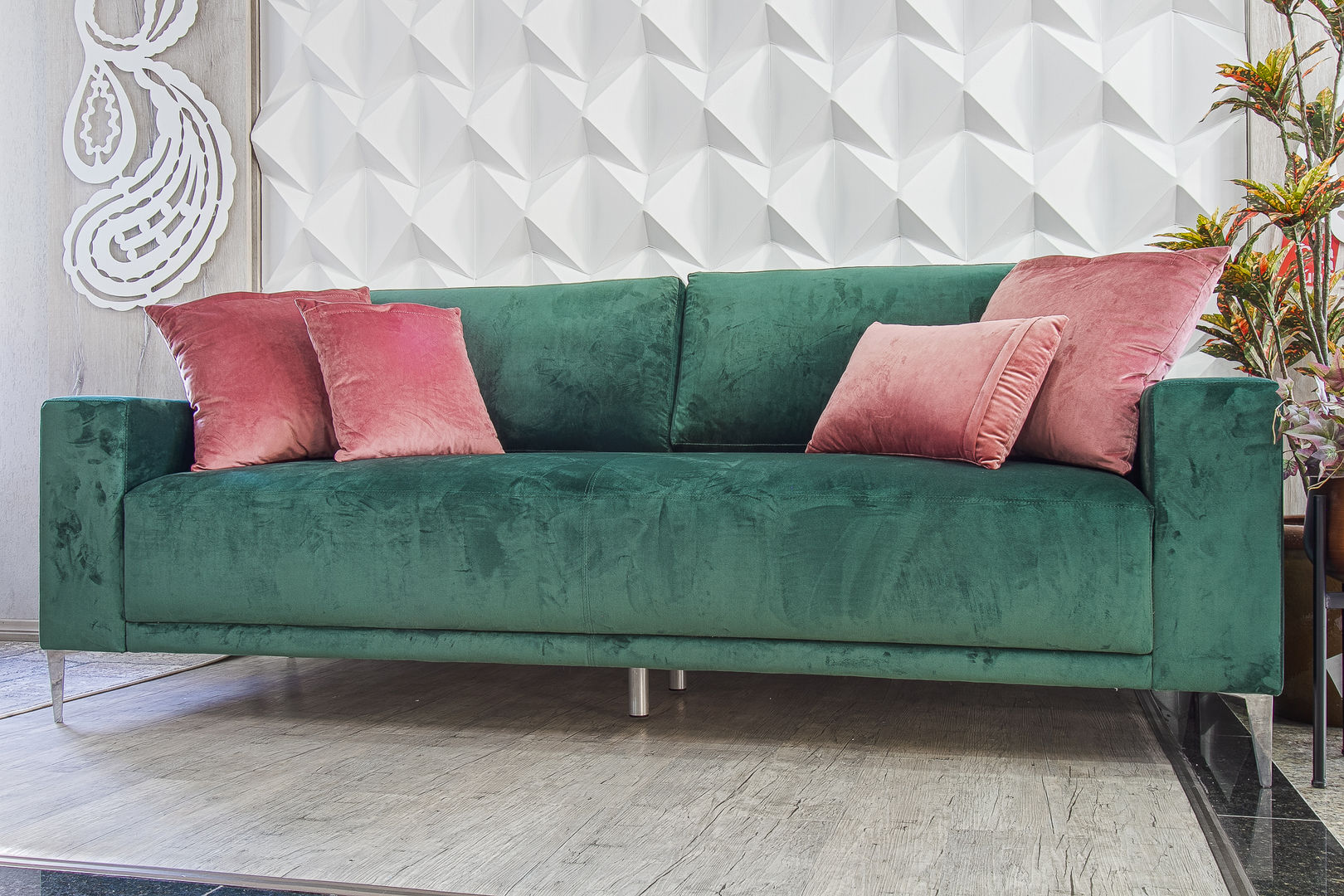 Sofá Fixo Veludo Verde Sgabello Interiores Salas de estar modernas Algodão Vermelho sofa,sofá,sofá veludo,Sofás e divãs