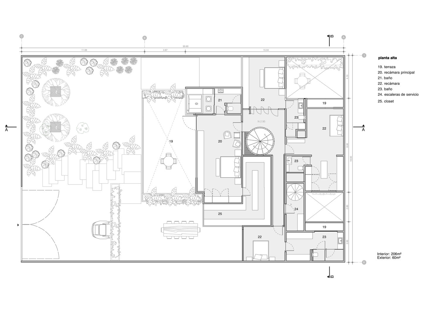 Planos de planta alta Paola Calzada Arquitectos