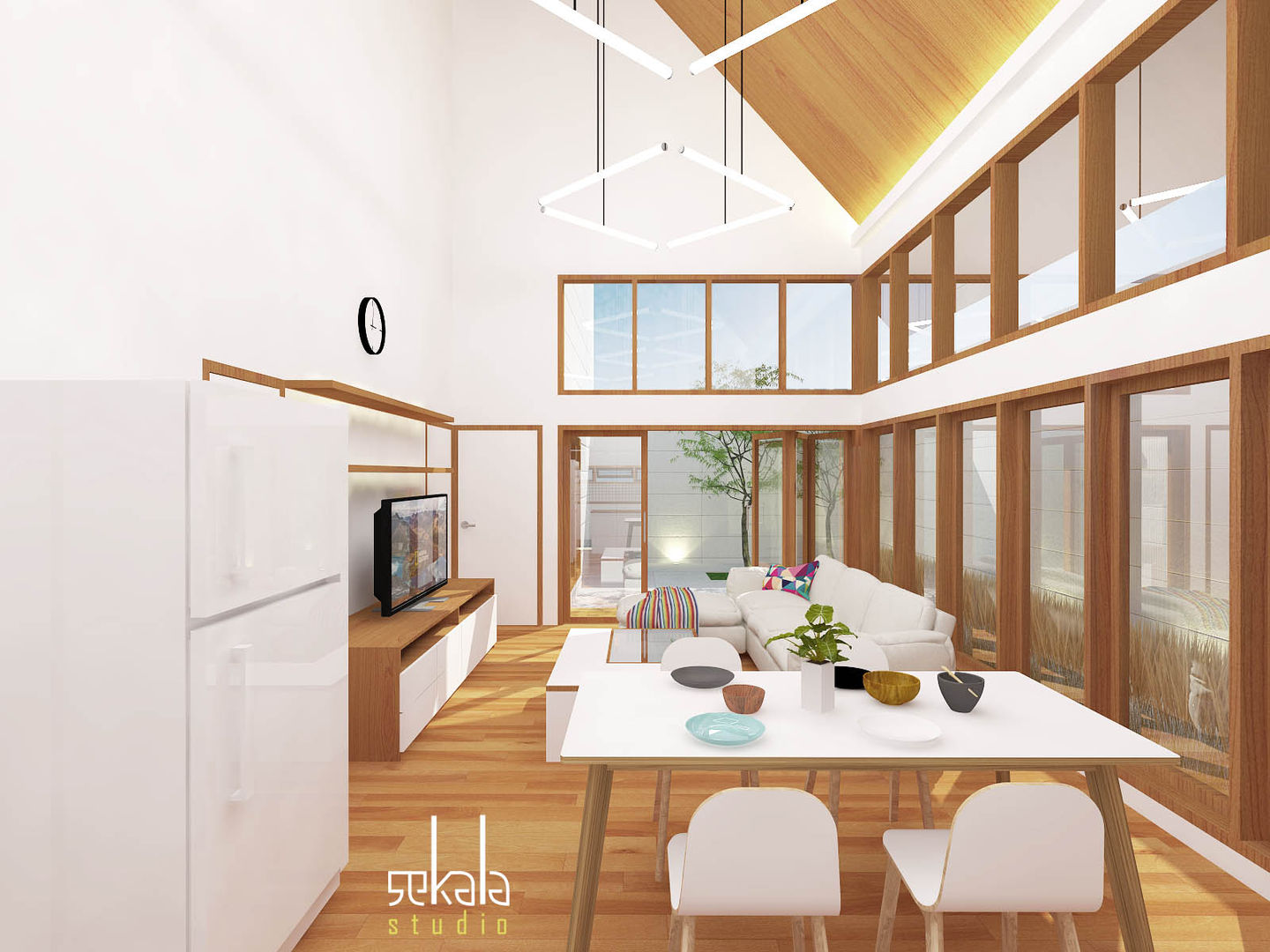 Rumah Ibu Siska, SEKALA Studio SEKALA Studio Modern living room Wood Wood effect