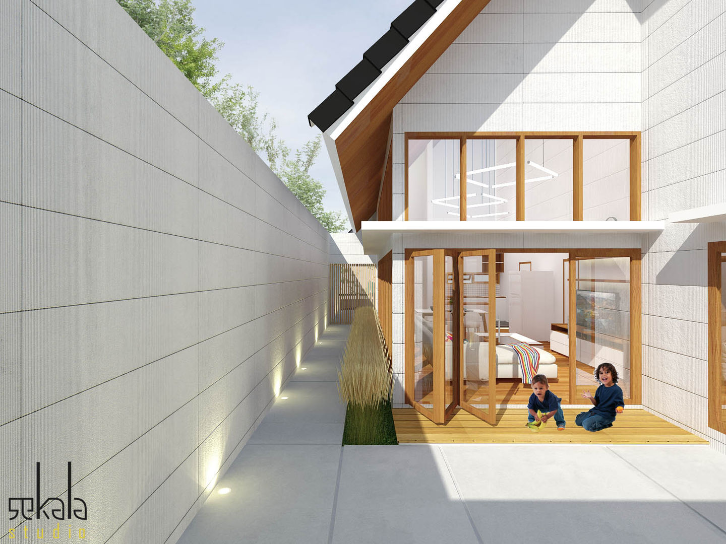 Rumah Ibu Siska, SEKALA Studio SEKALA Studio Jardines en la fachada Madera Acabado en madera