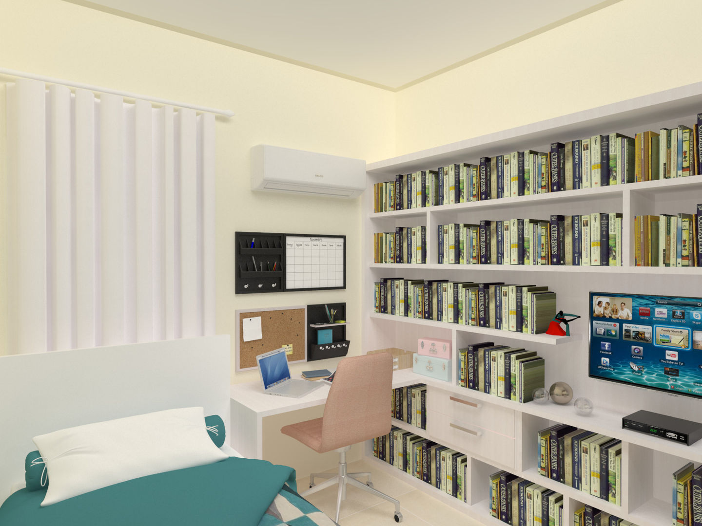 Quarto eficiente homify Quartos escandinavos MDF quarto,escritorio,homeoffice,estante,escrivaninha,livros