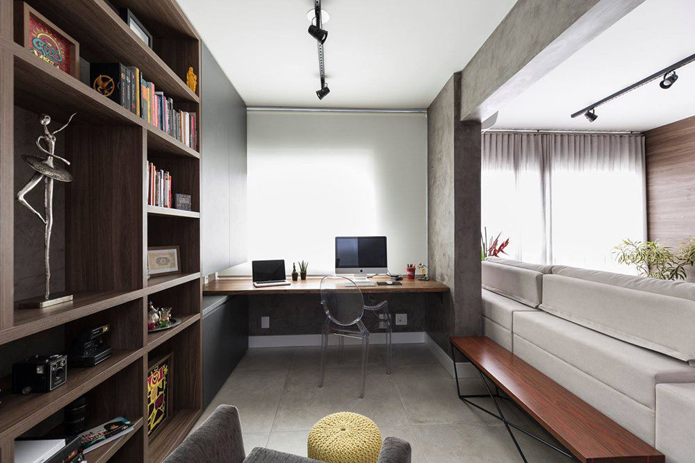 Apartamento Industrial - Concreto e Tijolinhos, Rabisco Arquitetura Rabisco Arquitetura Study/office Wood Wood effect