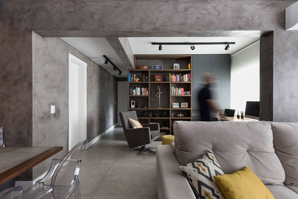 Apartamento Industrial - Concreto e Tijolinhos, Rabisco Arquitetura Rabisco Arquitetura ห้องทำงาน/อ่านหนังสือ คอนกรีต