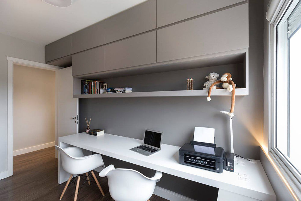 Apartamento Contemporâneo Clean, Rabisco Arquitetura Rabisco Arquitetura مكتب عمل أو دراسة MDF