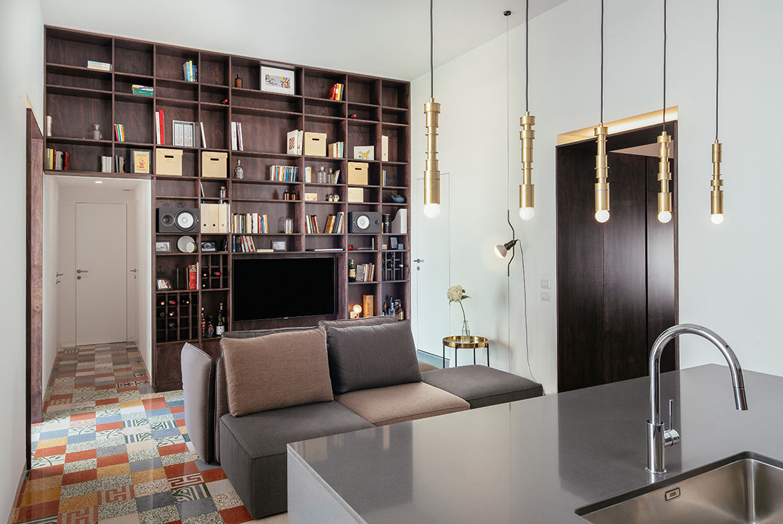Casa SI, manuarino architettura design comunicazione manuarino architettura design comunicazione Minimalist living room TV stands & cabinets