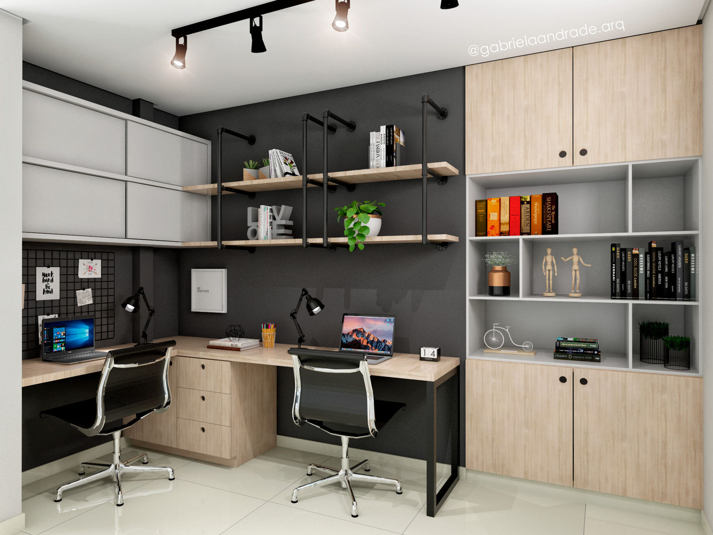 Home office estilo industrial, Gabriela Andrade Arquitetura Gabriela Andrade Arquitetura Industrial style study/office
