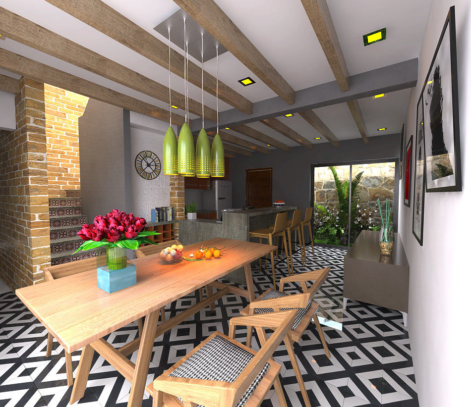 10X10, Imagen + Diseño + Arquitectura Imagen + Diseño + Arquitectura Modern dining room Tiles