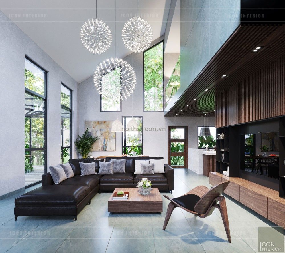 Thiết kế biệt thự hiện đại đẳng cấp với gỗ tự nhiên, ICON INTERIOR ICON INTERIOR Ruang Keluarga Modern
