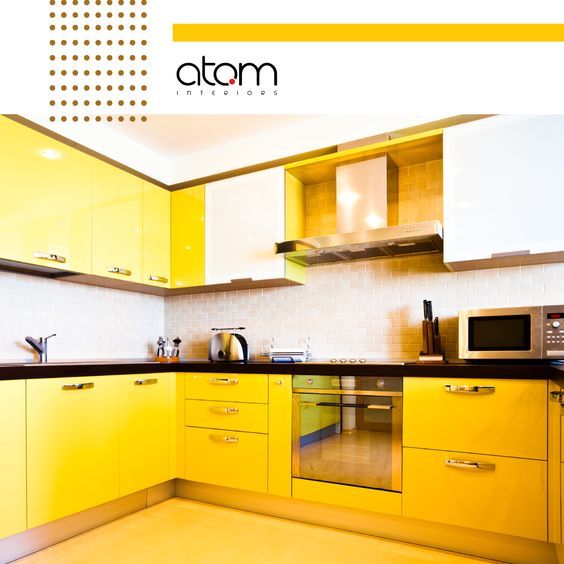 Yellow & Happy Kitchen! Atom Interiors Kitchen units tropical,,happykitchen,,yellowkitchen,,interiordesigners,,interiorsbangalore