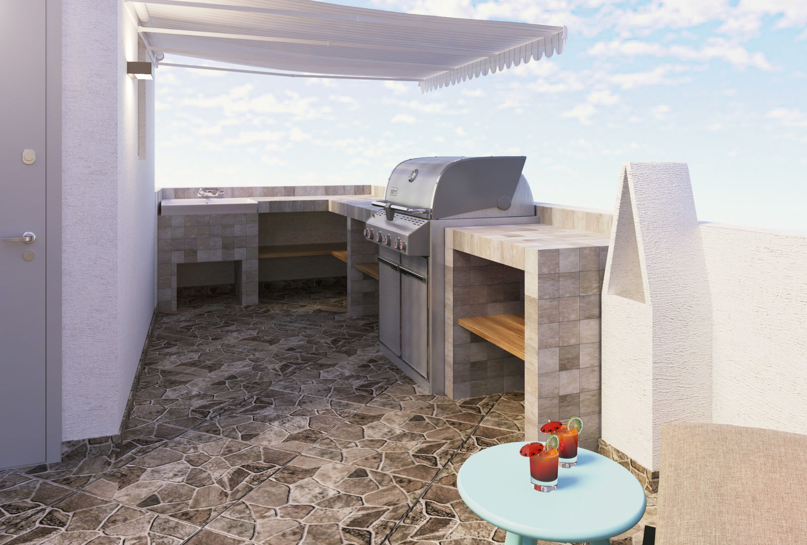 After 2 Glancing EYE - Modelado y diseño 3D Varandas, marquises e terraços modernos 3d design,terrace,modern terrace,barbacue,stone,designers,interior&exterior,projects,visualization,design terrace