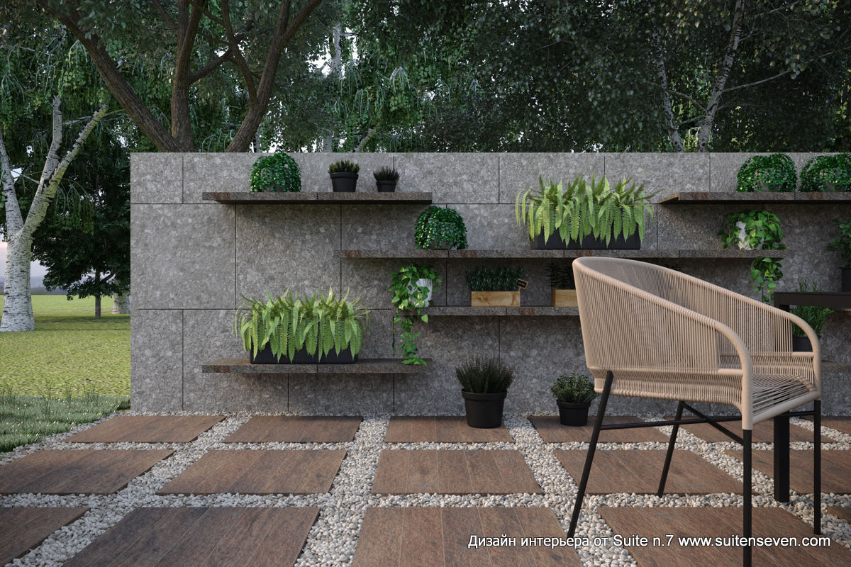 Архитектурный проект загородного дома и ландшафтный дизайн земельного участка, Suiten7 Suiten7 Scandinavian style balcony, porch & terrace Tiles