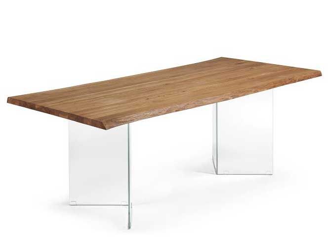 Mesa de jantar com tampo madeira natural e pés em vidro Dining table with natural wood top and feet in glass KIVEL Intense mobiliário e interiores Salas de jantar modernas mesas de jantar,mesa de jantar,dining table,Mesas