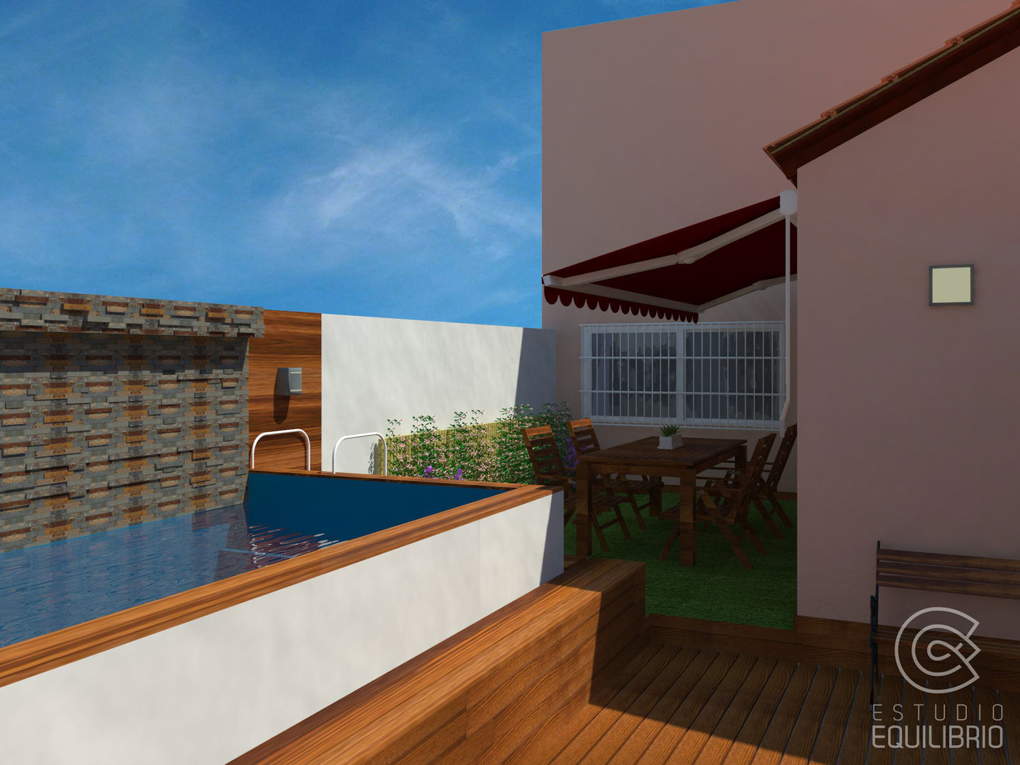 Proyecto Patio Morón, Estudio Equilibrio Estudio Equilibrio Modern balcony, veranda & terrace Wood Wood effect