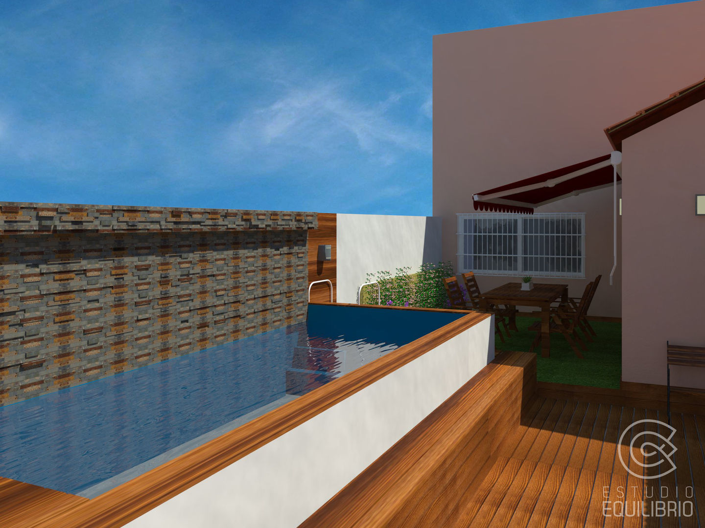 Proyecto Patio Morón, Estudio Equilibrio Estudio Equilibrio Modern balcony, veranda & terrace Wood Wood effect